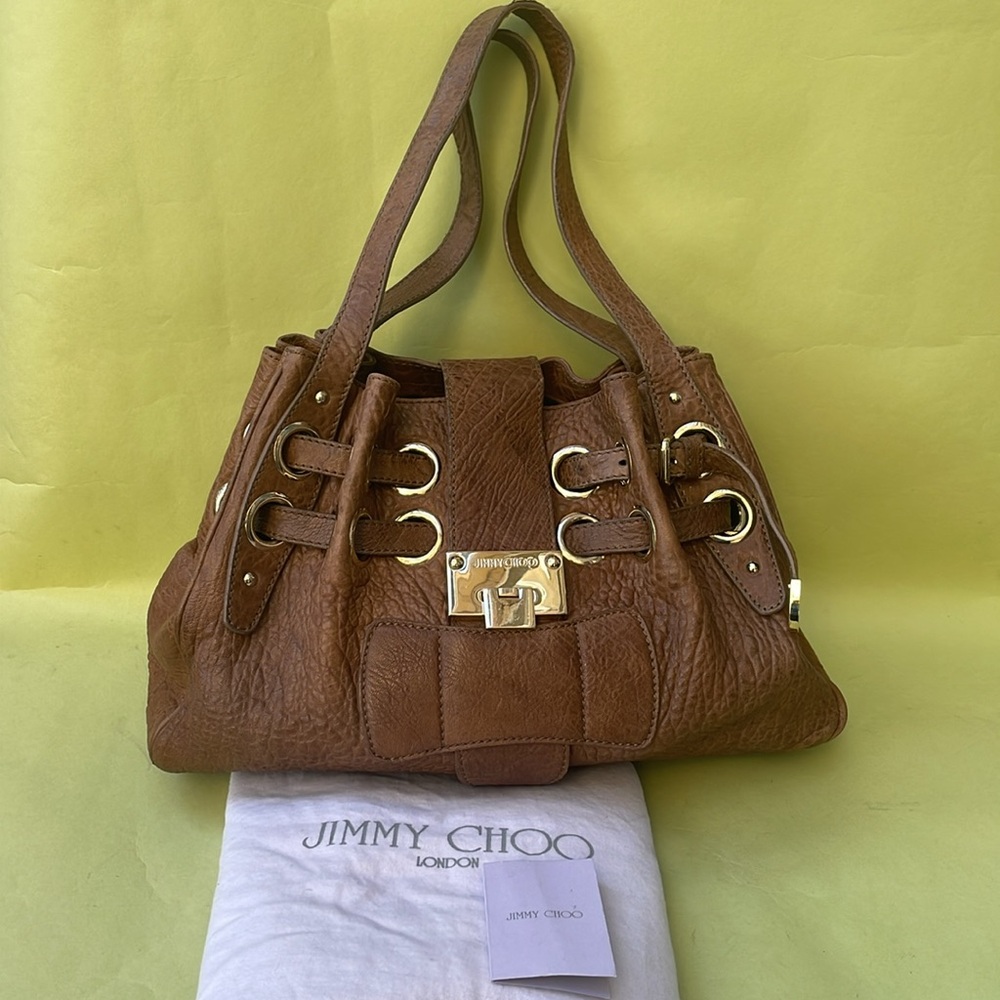 Jimmy Choo Brown Leather Satchel with Gold Hardware